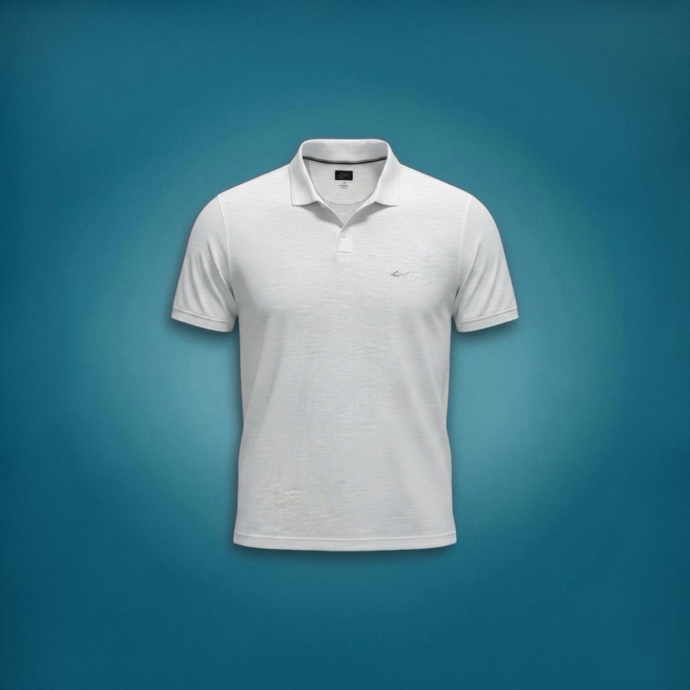 Greg Norman Mens L White Heather Golf Polo Shirt Shark Logo Performance